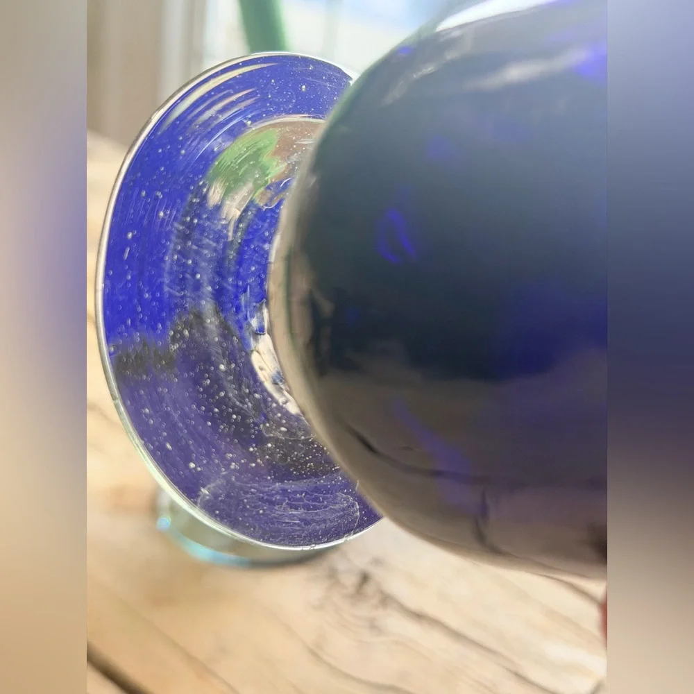 8 Handblown Cobalt Drinking Glasses. 4”T. Pedestal | Vintage | Vibrant | EUC